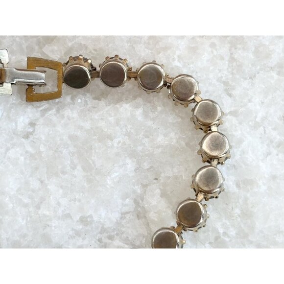Gold Toned Iridescent Rhinestoned Vintage Costume Jewelry Tennis Bracelet - 7" - Picture 8 of 10